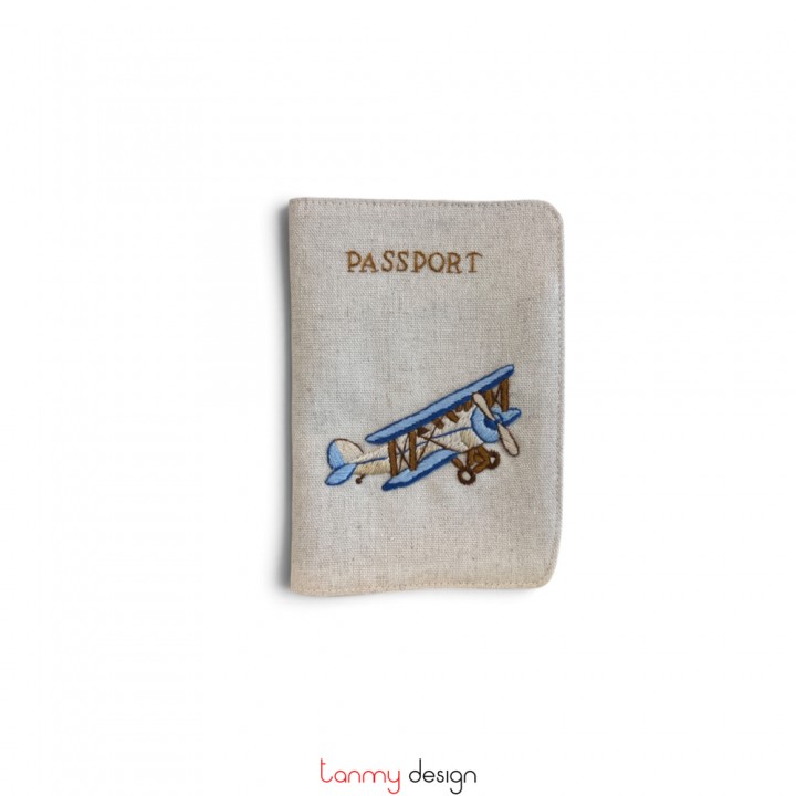 Ví đựng Passport be thêu máy bay